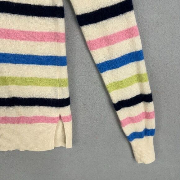 Saks Fifth Avenue Sweater Womens Small Cream Pink Blue Striped Cashmere Luxury - Picture 4 of 13